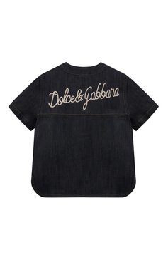 Детский джинсовая рубашка DOLCE & GABBANA темно-синего цвета, арт. L14S15/LDC59 | Фото 2 (Нос: Не проставлено; Материал внешний: Хлопок, Деним; Материал сплава: Проставлено; Кросс-КТ НВ: Рубашка; Кросс-КТ: Деним; Ростовка одежда: 24 мес | 92 см, 18 мес | 86 см, 9 мес | 74 см, 12 мес | 80 см)