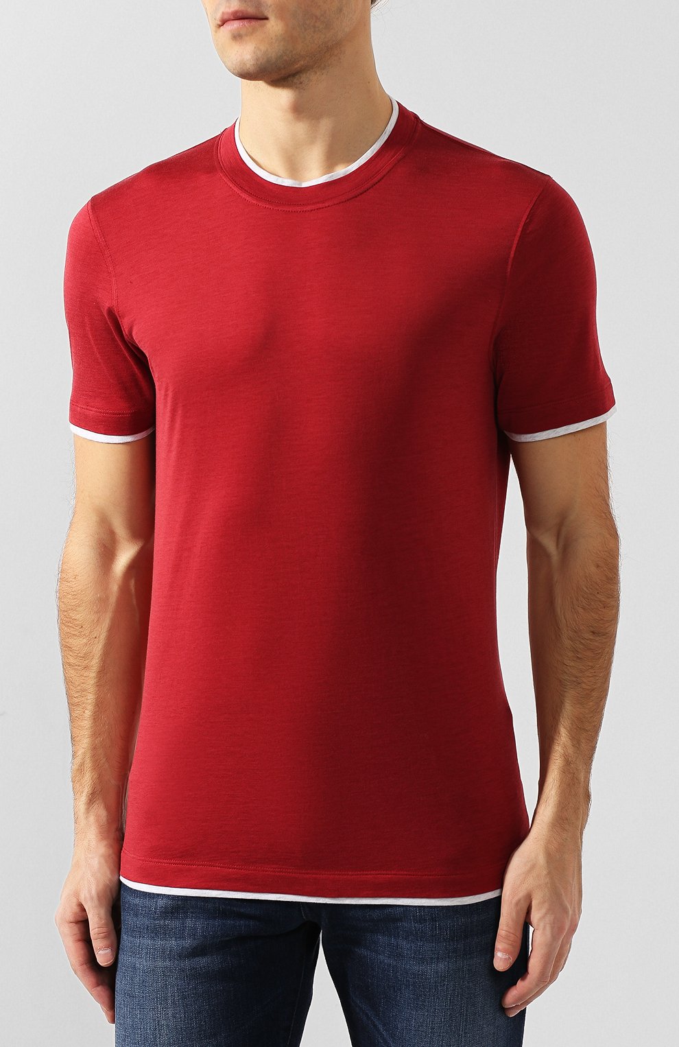 Футболка из шелка и хлопка BRUNELLO CUCINELLI красного цвета по цене 56300 руб., арт. MTS467427, фото 3 Футболка из шелка и хлопка BRUNELLO CUCINELLI, арт. MTS467427, фото 3