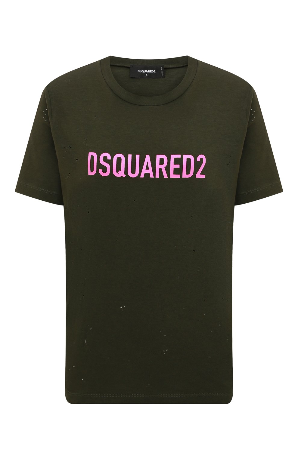 Хлопковая футболка DSQUARED2 хаки цвета по цене 39950 руб., арт. S75GD0309/S22507, фото 1 Хлопковая футболка DSQUARED2, арт. S75GD0309/S22507, фото 1
