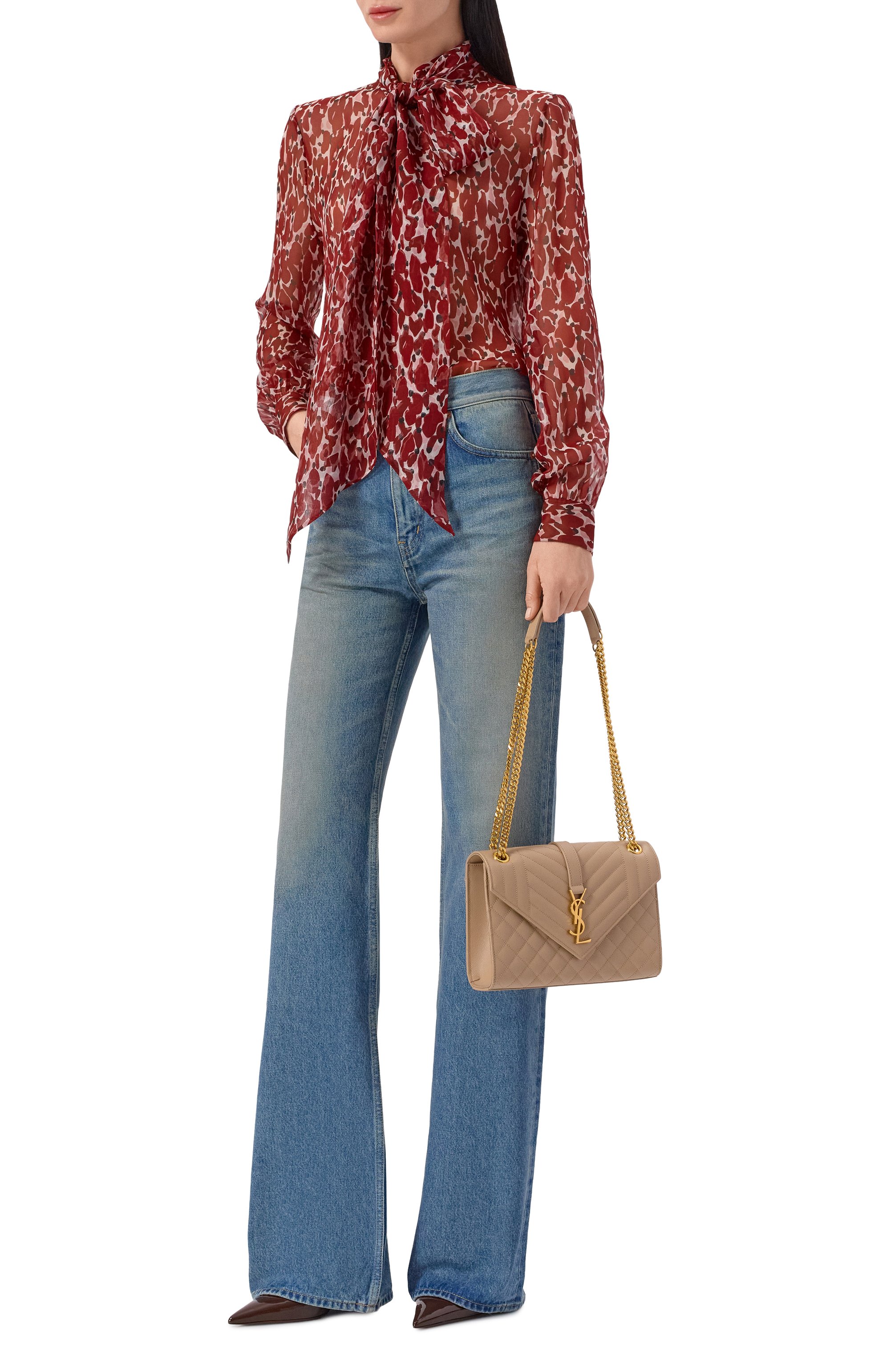 Сумка monogram envelope medium SAINT LAURENT светло-бежевого цвета по цене 385000 руб., арт. 600185/B0W91, фото 3 Сумка monogram envelope medium SAINT LAURENT, арт. 600185/B0W91, фото 3