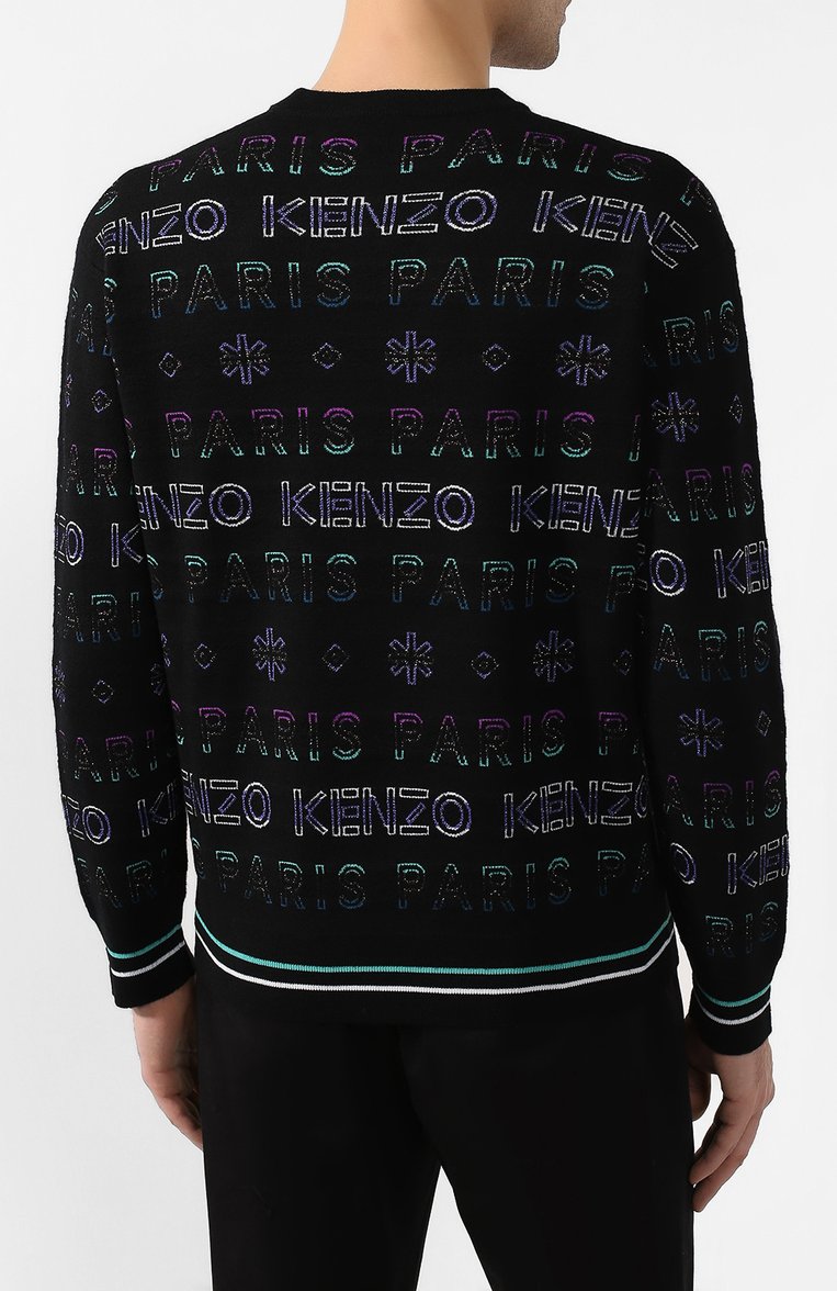 Мужской шерстяной свитер holiday KENZO разноцветного цвета, арт. F965PU4053LF | Фото 4 (Рукава: Длинные; Длина (для топов): Стандартные; Материал внешний: Шерсть, Синтетический материал; Статус проверки: Проверена категория; Принт: С принтом; Мужское Кросс-КТ: Свитер-одежда; Стили: Кэжуэл)