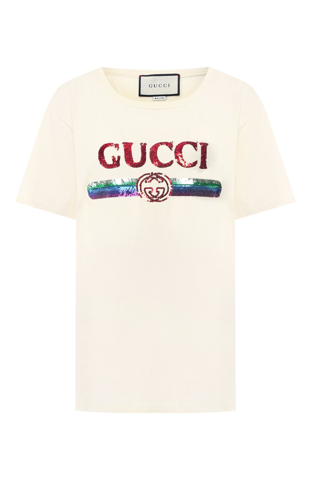 Хлопковая футболка GUCCI кремового цвета по цене 57300 руб., арт. 492347/XJARM, фото 1 Хлопковая футболка GUCCI, арт. 492347/XJARM, фото 1