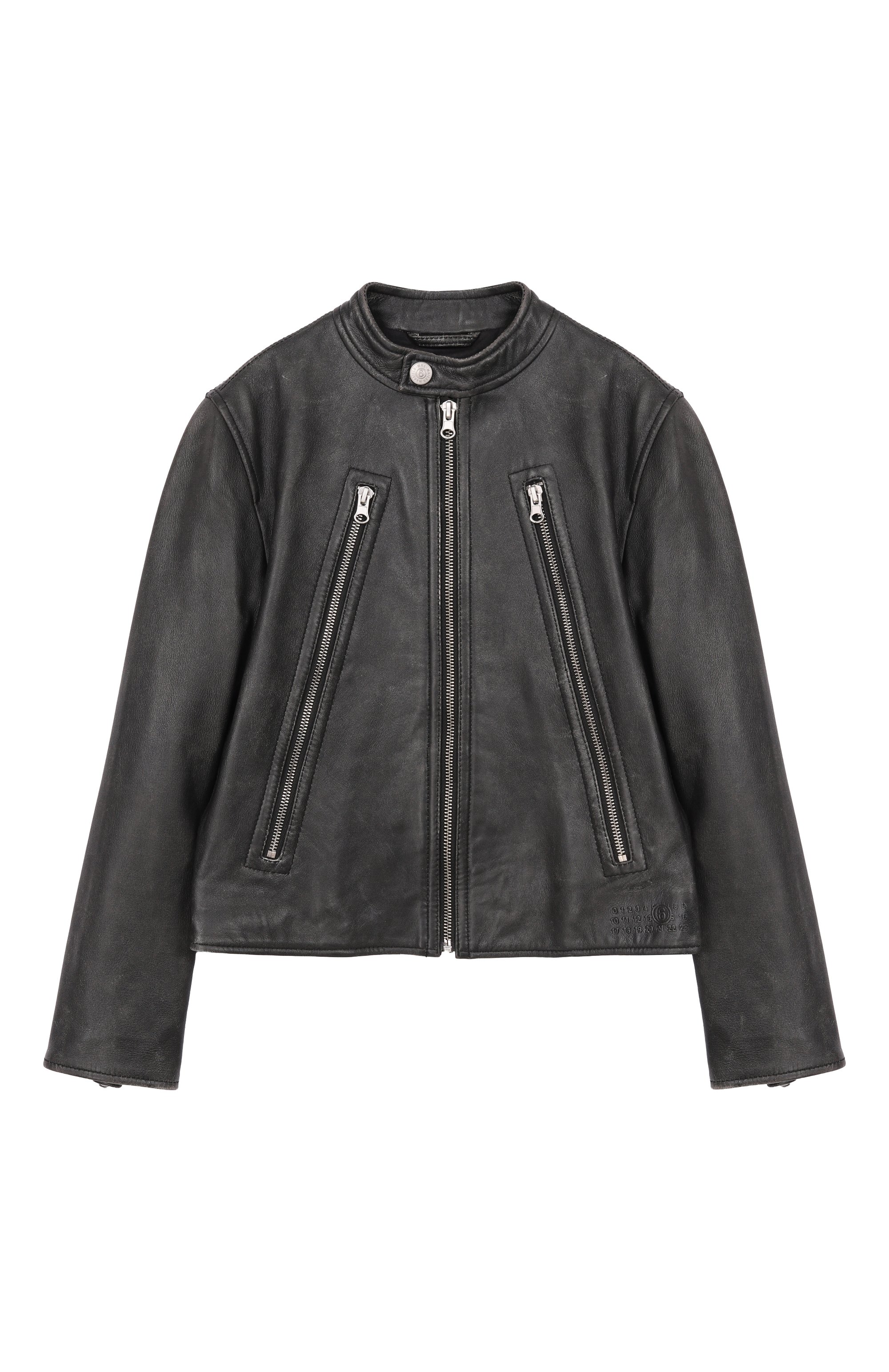 Кожаная куртка MM6 темно-серого цвета по цене 79950 руб., арт. M60497/MM07E, фото 1 Кожаная куртка MM6, арт. M60497/MM07E, фото 1