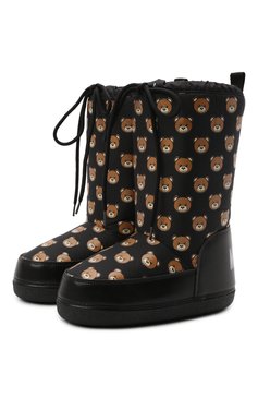 Детские утепленные сапоги MOSCHINO черного цвета, арт. 68937/PIUM.ID/SINT.NAPPA/36-41 | Фото 1 (Материал внешний: Текстиль; Материал внутренний: Текстиль; Материал сплава: Проставлено; Нос: Не проставлено; Девочки Кросс-КТ: Обувь-зимняя)