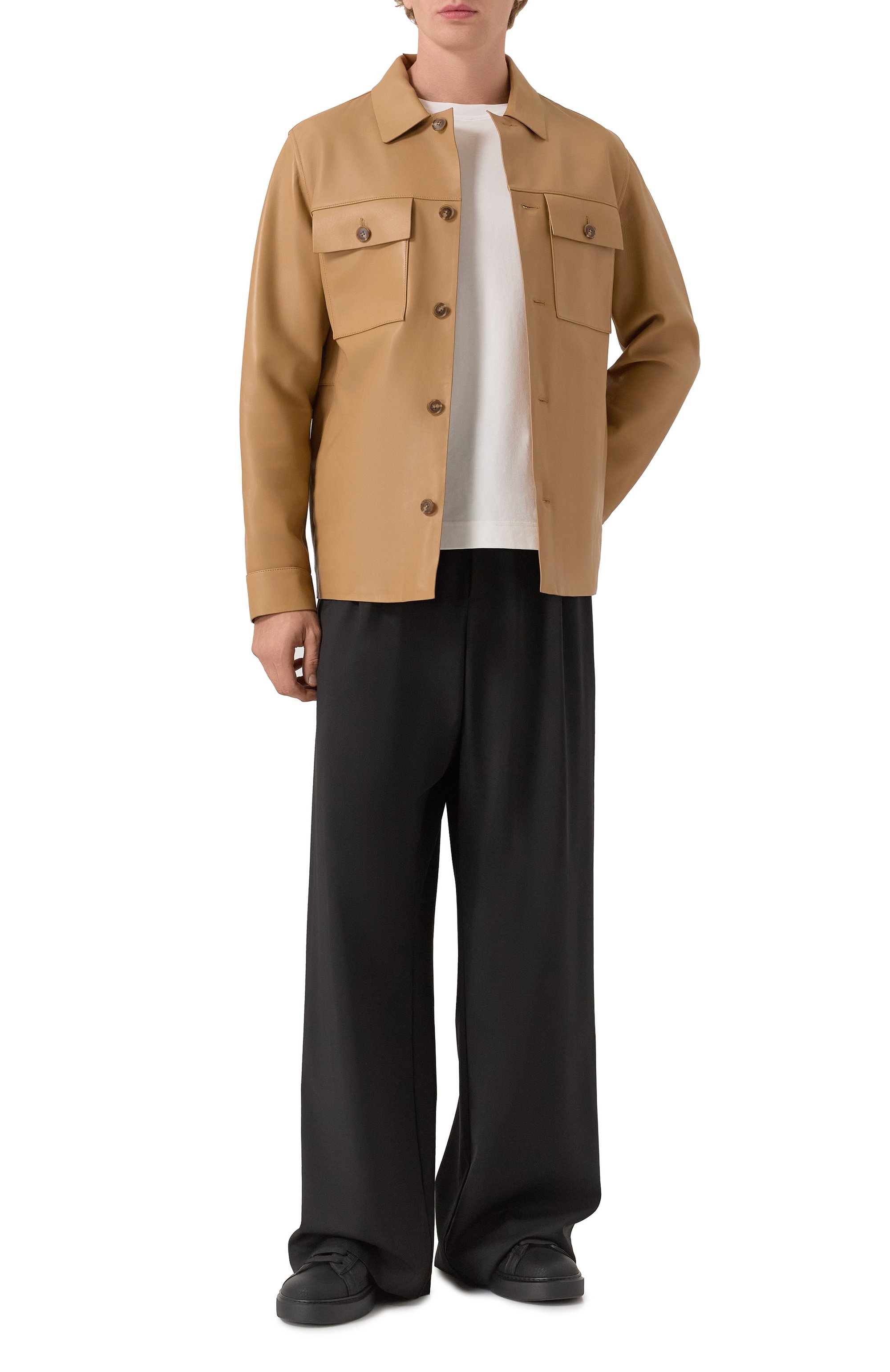 Кожаная куртка-рубашка BOSS коричневого цвета по цене 99950 руб., арт. 50543222, фото 2 Кожаная куртка-рубашка BOSS, арт. 50543222, фото 2