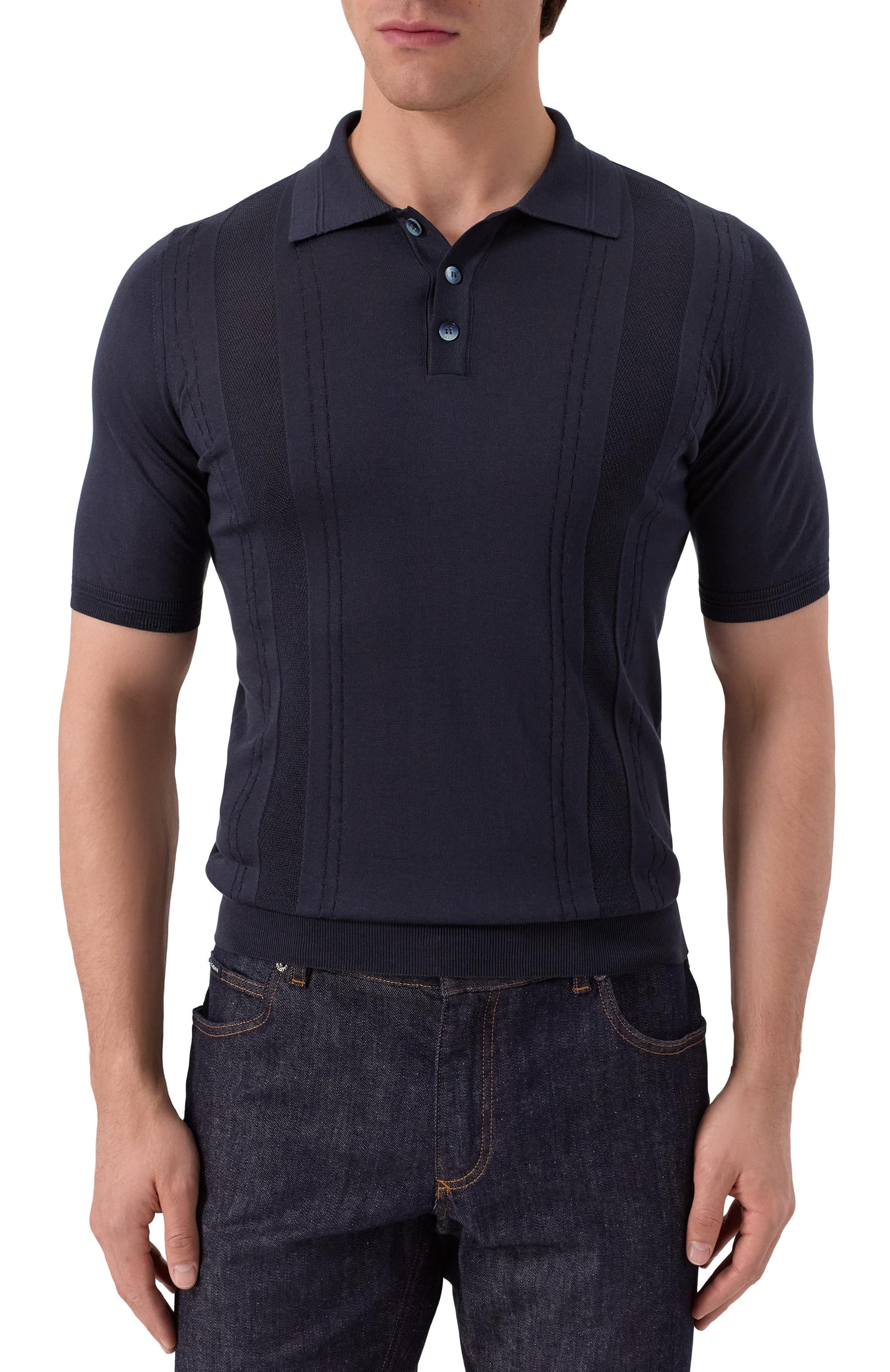 Шелковое поло ZILLI темно-синего цвета по цене 136000 руб., арт. KBP002M0640VCHP00/64, фото 3 Шелковое поло ZILLI, арт. KBP002M0640VCHP00/64, фото 3