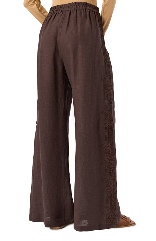 Брюки изо льна и вискозы Maurizio W01040679 Коричневый  W01040679 Фото 4
