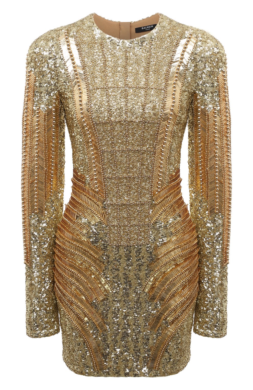 Платье BALMAIN золотого цвета по цене 755000 руб., арт. AF1R9335PB51, фото 1 Платье BALMAIN, арт. AF1R9335PB51, фото 1