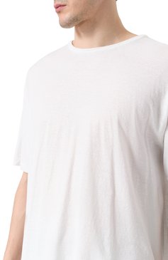 Мужская футболка из хлопка и льна 120% LINO белого цвета, арт. 32ALIM79GR/G308/S01 | Фото 5 (Длина (для топов): Удлиненные; Материал внешний: Лен, Хлопок; Рукава: 3/4; Стили: Кэжуэл; Принт: Без принта; Кросс-КТ: Джерси; Мужское Кросс-КТ: Футболка-одежда; Автоматизация состава: Проставлено; Автоматизация ТО: Проставлено)
