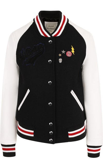 Женский шерстяной бомбер с контрастными кожаными рукавами ZADIG AND VOLTAIRE, арт. SGCU3401F