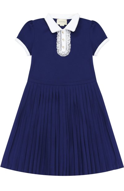 Хлопковое платье с кружевной отделкой и плиссированной юбкой GUCCI, арт. 458306/X5N21, фото 1