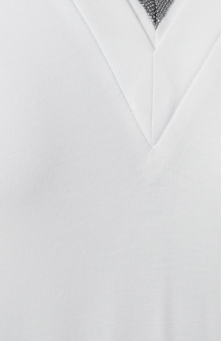 Женская хлопковая футболка BRUNELLO CUCINELLI белого цвета, арт. M0T18BD222 | Фото 6 (Рукава: Короткие; Материал внешний: Хлопок; Длина (для топов): Стандартные; Принт: Без принта; Стили: Кэжуэл; Женское Кросс-КТ: Футболка-одежда; Автоматизация состава: Проставлено; Автоматизация ТО: Проставлено; Re-sync: On)