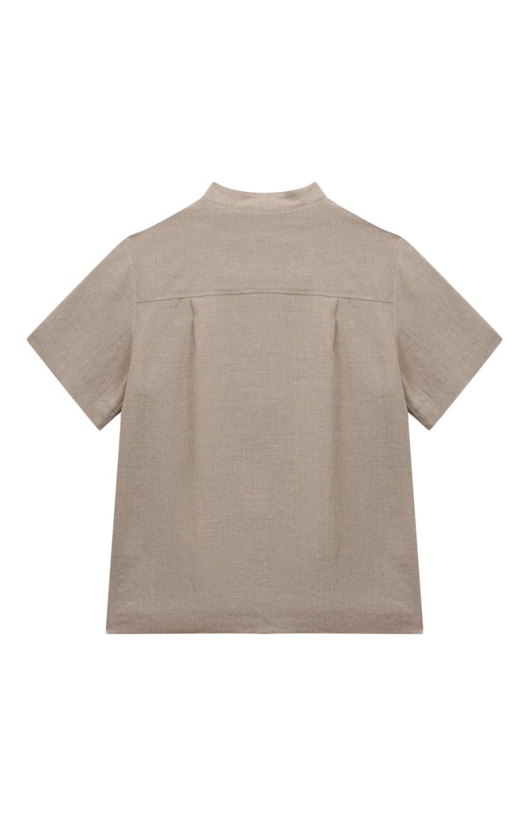 Детская льняная рубашка DOLCE & GABBANA светло-бежевого цвета, арт. L44S02/G7NWR | Фото 2 (Материал внешний: Лен; Рукава: Короткие; Случай: Повседневный; Автоматизация состава: Проставлено; Автоматизация ТО: Проставлено; Ростовка одежда: 2 года | 92 см, 6 лет | 116 см, 8 лет | 128 см, 12 лет | 152 см, 10 - 11 лет | 140 - 146см, 13 - 15 лет | 158 см, 3 года | 98 см, 5 лет | 110 см, 4 года | 104 см)