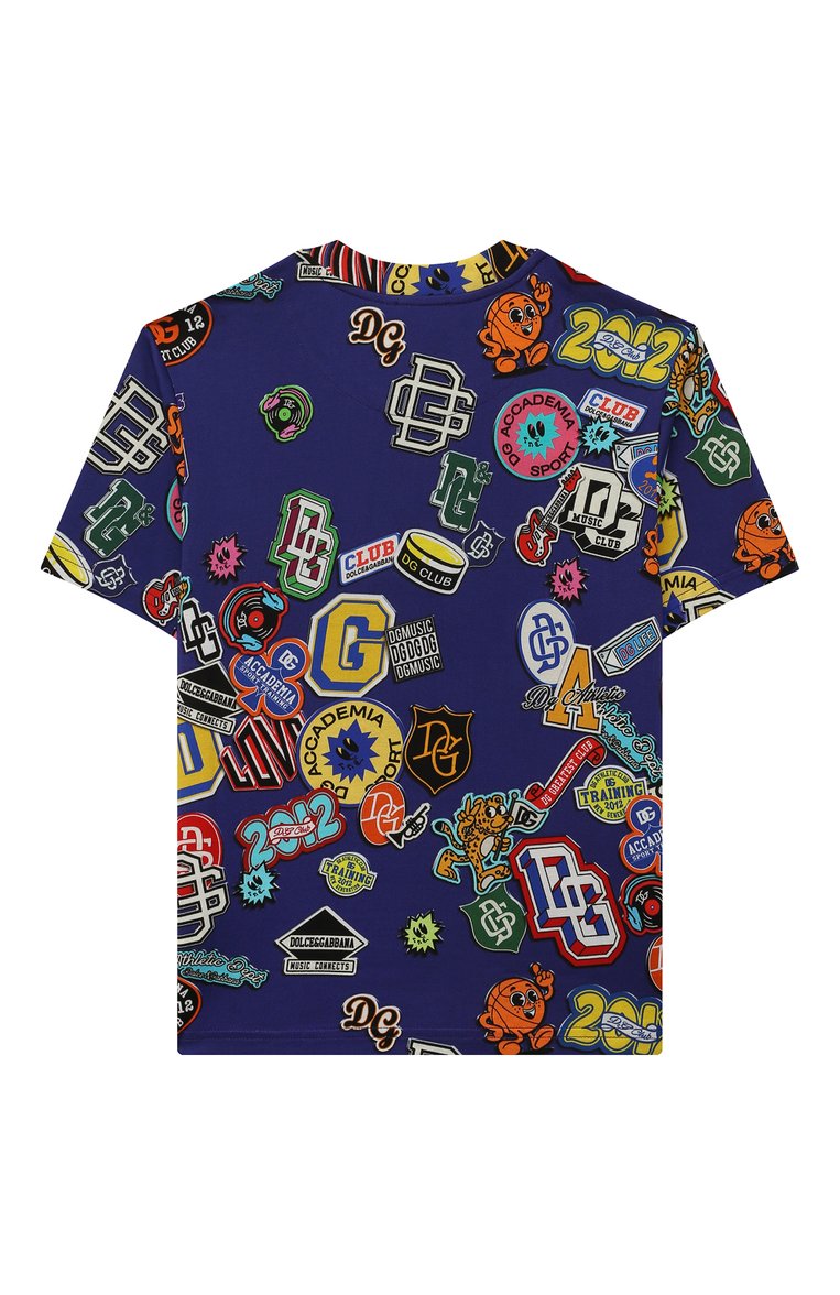 Детская хлопковая футболка DOLCE & GABBANA синего цвета, арт. L4JTDS/HS7L8/8-14 | Фото 2 (Материал внешний: Хлопок; Рукава: Короткие; Мальчики Кросс-КТ: Футболка-одежда; Автоматизация состава: Проставлено; Автоматизация ТО: Проставлено)