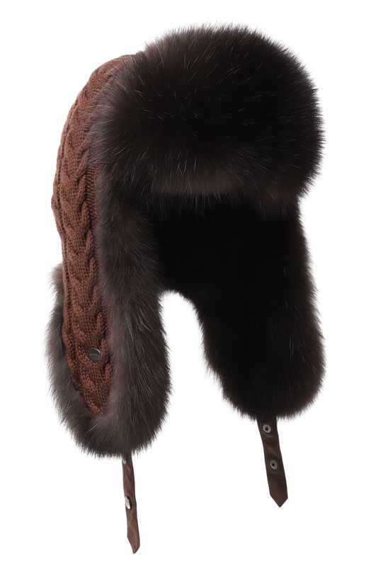 Утепленная шапка-ушанка с отделкой из соболя Black Sable BS-FHK-EB Коричневый BS-FHK-EB