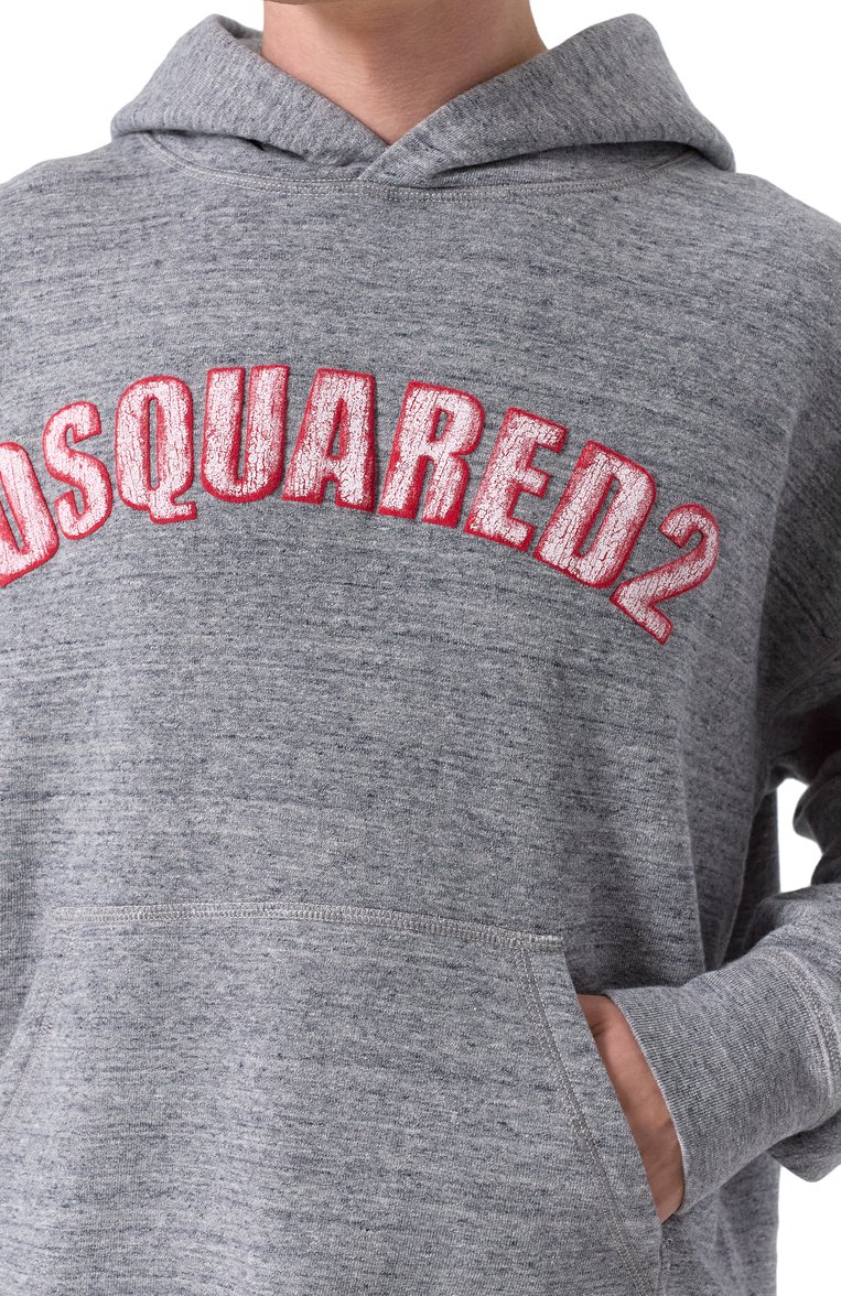 Мужской хлопковое худи DSQUARED2 серого цвета, арт. S74GU0857/S25463 | Фото 5 (Длина (для топов): Стандартные; Рукава: Длинные; Материал сплава: Проставлено; Драгоценные камни: Проставлено; Принт: Без принта; Мужское Кросс-КТ: Худи-одежда; Стили: Кэжуэл; Материал внешний: Хлопок)