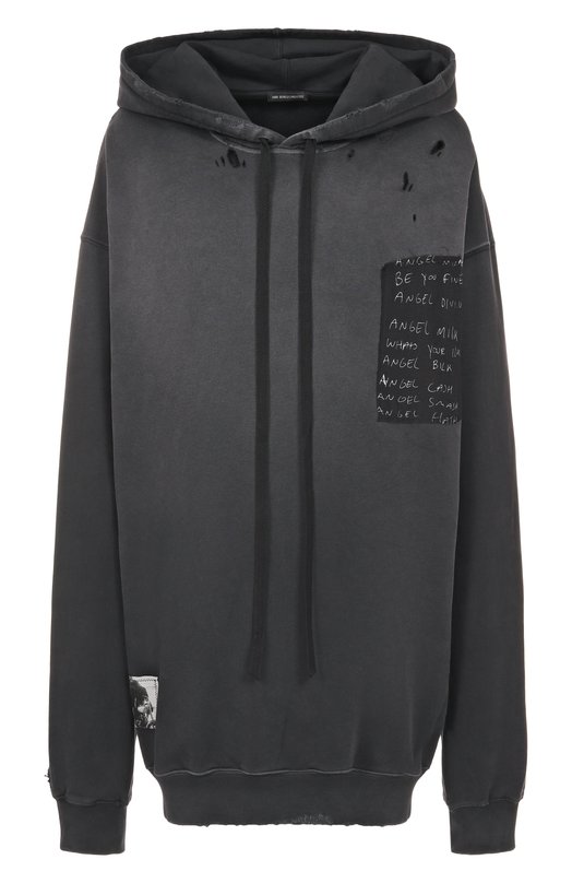 Хлопковое худи Ann Demeulemeester B0013229/FA639 Чёрный B0013229/FA639
