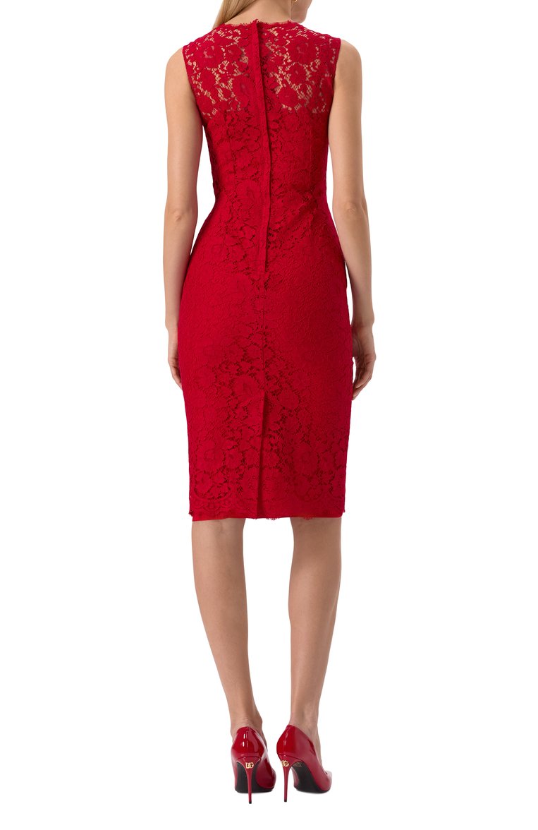 Женское платье из хлопка и вис�козы DOLCE & GABBANA красного цвета, арт. F6TJTT/HLMII | Фото 4 (Материал внешний: Вискоза, Хлопок; Длина Ж (юбки, платья, шорты): До колена; Женское Кросс-КТ: платье-футляр; Рукава: Без рукавов; Случай: Коктейльный; Стили: Гламурный; Размерность: Идёт в размер; Автоматизация состава: Проставлено; Автоматизация ТО: Проставлено)
