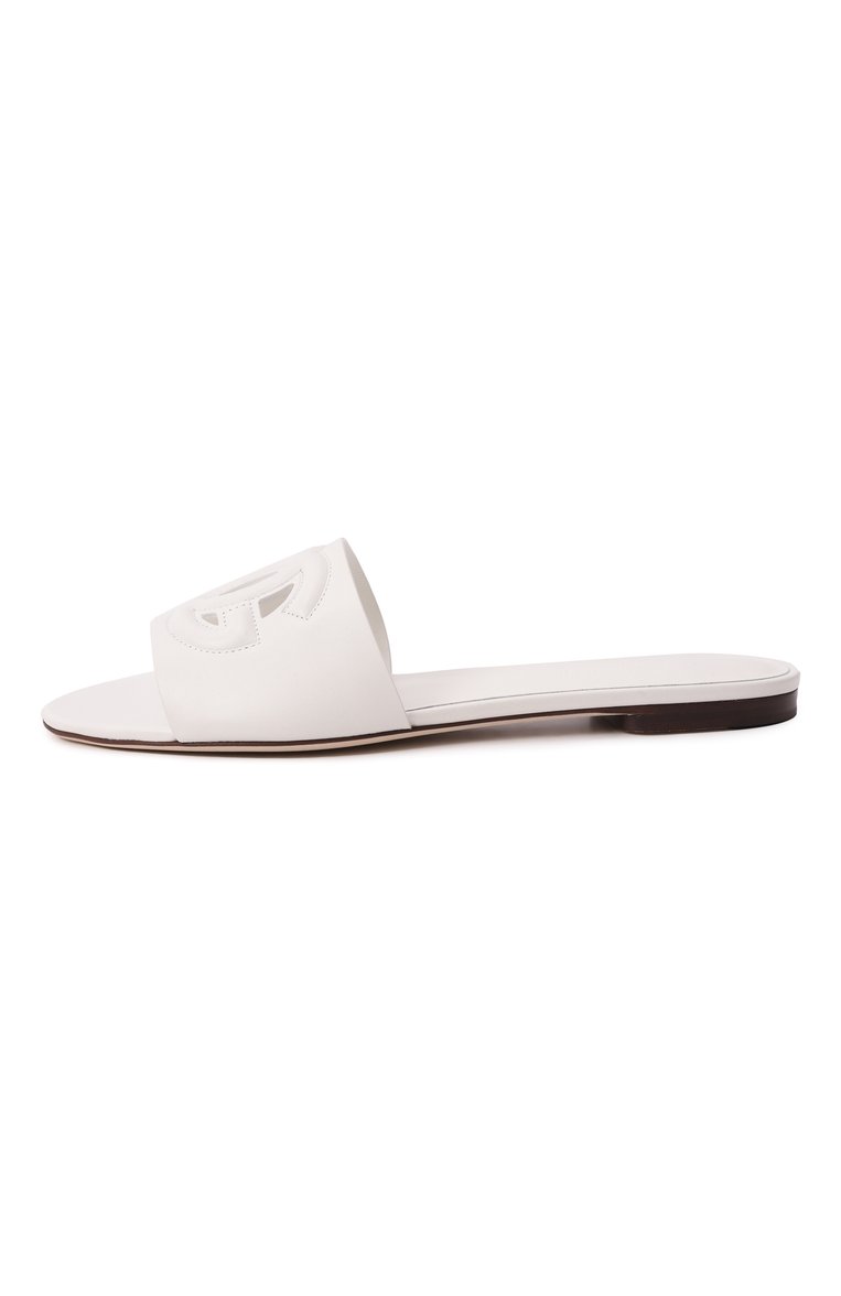 Женские кожаные шлепанцы bianca DOLCE & GABBANA белого цвета, арт. CQ0436/AY329 | Фото 4 (Подошва: �Плоская; Каблук высота: Низкий; Материал внутренний: Натуральная кожа; Материал сплава: Проставлено; Драгоценные камни: Проставлено; Материал внешний: Натуральная кожа; Каблук тип: Устойчивый)