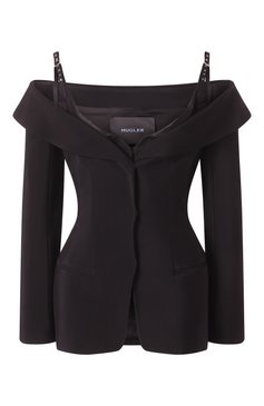 Женский жакет из вискозы и шерсти MUGLER черного цвета, арт. 25P1VE0453196 | Фото 1 (Рукава: Длинные; Материал внешний: Вискоза; Длина (для топов): Удлиненные; Женское Кросс-КТ: Жакет-одежда; Стили: Кэжуэл; 1-2-бортные: Однобортные)