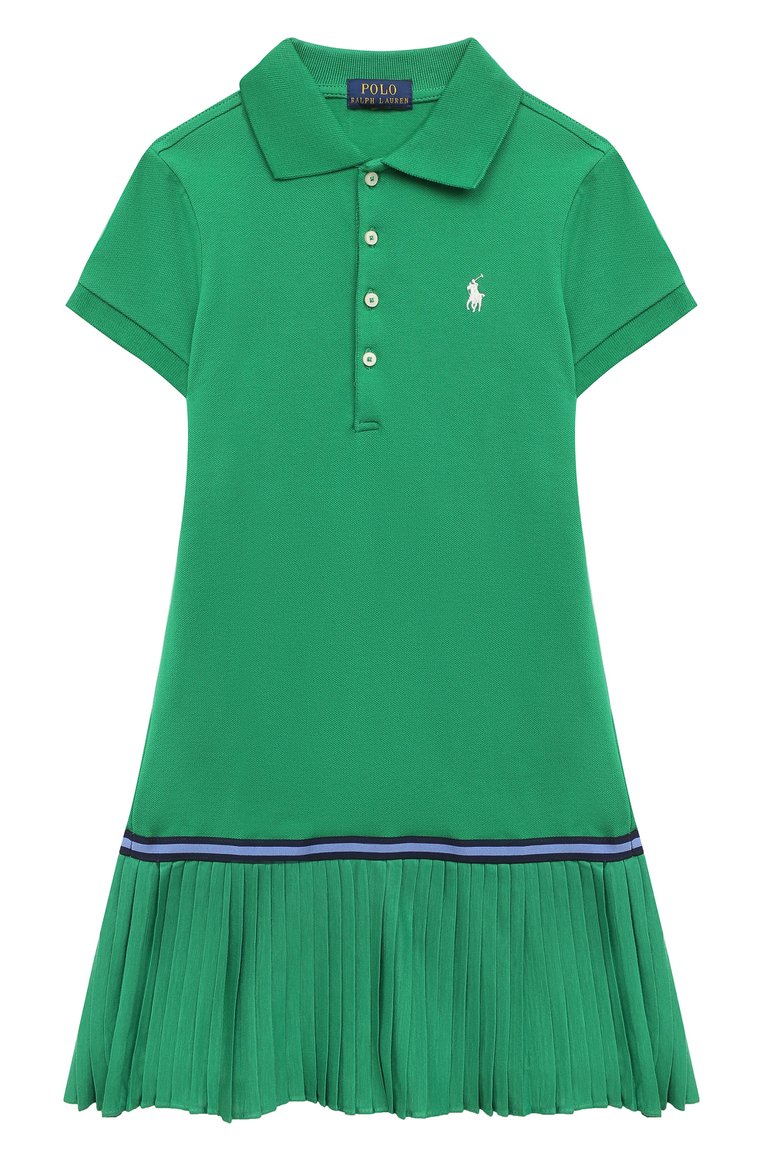 Детское хлопковое платье POLO RALPH LAUREN зеленого цвета, арт. 312862334 | Фото 1 (Материал внешний: Хлопок; Рукава: Короткие; Девочки Кросс-КТ: Платье-одежда; Случай: Повседневный; Драгоценные камни: Проставлено; Материал сплава: Проставлено; Ростовка одежда: 5 лет | 110 см, 6 лет | 116 см)