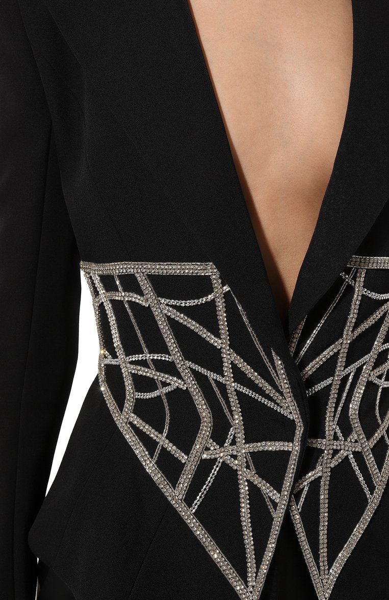 Женский шерстяной жакет BALMAIN черного цвета, арт. AF0SE007PB85 | Фото 5 (Материал подклада: Вискоза; Материал внешний: Шерсть; Рукава: Длинные; Длина (для топов): Стандартные; Женское Кросс-КТ: Жакет-одежда; Случай: Вечерний; Стили: Гламурный; 1-2-бортные: Однобортные)