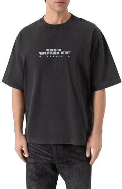 Хлопковая футболка OFF-WHITE темно-серого цвета по цене 48250 руб., арт. 0MAA120F25JER003, фото 3 Хлопковая футболка OFF-WHITE, арт. 0MAA120F25JER003, фото 3