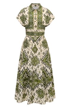 Женское хлопковое платье GIAMBATTISTA VALLI зеленого цвета, арт. 24FWPVCA560T-52PRI | Фото 1 (Материал сплава: Проставлено; Драгоценные камни: Проставлено; Рукава: Короткие; Материал внешний: Хлопок; Длина Ж (юбки, платья, шорты): Миди; Женское Кросс-КТ: Платье-одежда; Стили: Ретро; Случай: Повседневный)