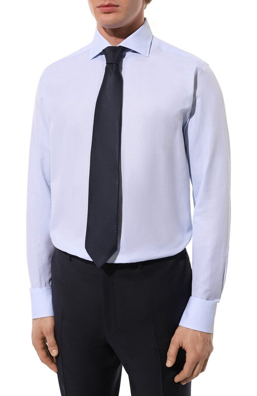 Сорочка из хлопка и льна Canali N798/GR03205 Голубой  N798/GR03205 Фото 3