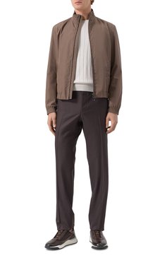 Мужской бомбер CANALI коричневого цвета, арт. 040988U/G02321 | Фото 2 (Драгоценные камни: Проставлено; Рукава: Длинные; Длина (верхняя одежда): Короткие; Материал сплава: Проставлено; Стили: Кэжуэл; Принт: Без принта; Кросс-КТ: бомбер; Материал внешний: Синтетический материал)