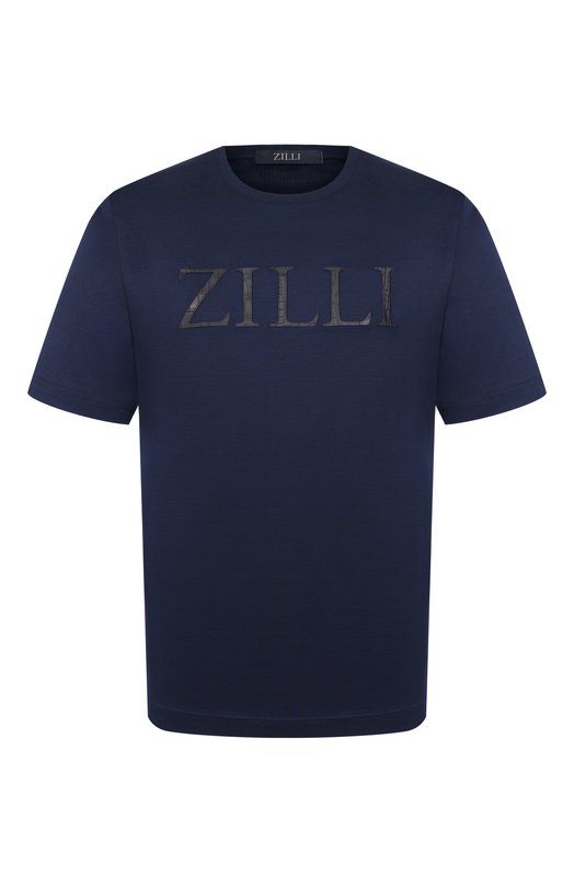 Футболка с отделкой из кожи аллигатора Zilli TSR02AM1173VZL001 Синий TSR02AM1173VZL001