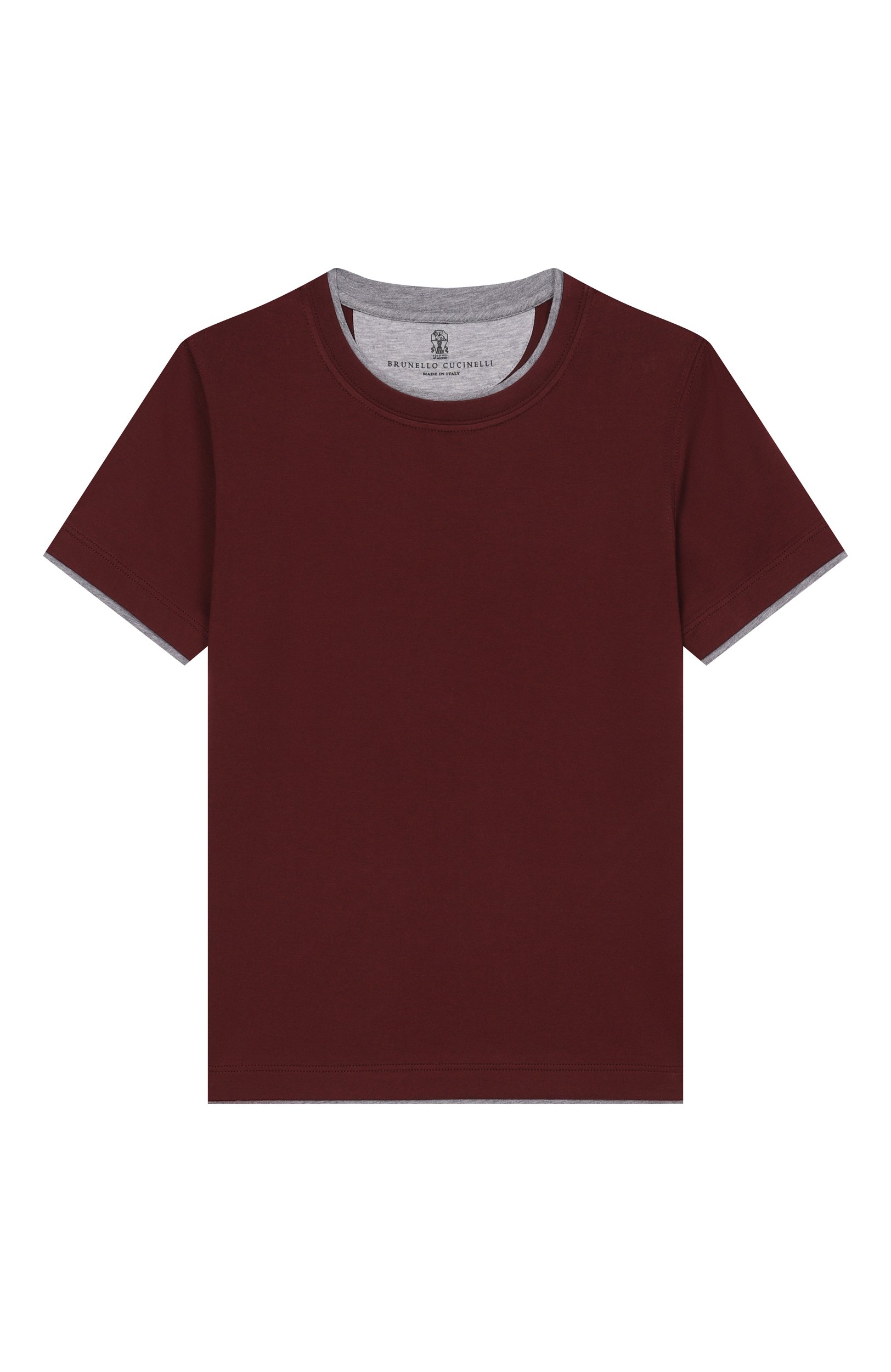 Хлопковая футболка BRUNELLO CUCINELLI бордового цвета по цене 28750 руб., арт. B0B13T157B, фото 1 Хлопковая футболка BRUNELLO CUCINELLI, арт. B0B13T157B, фото 1