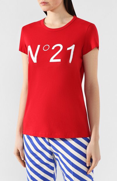 Хлопковая футболка N21 красного цвета по цене 20950 руб., арт. 19E N2M0/F031/4157, фото 3 Хлопковая футболка N21, арт. 19E N2M0/F031/4157, фото 3