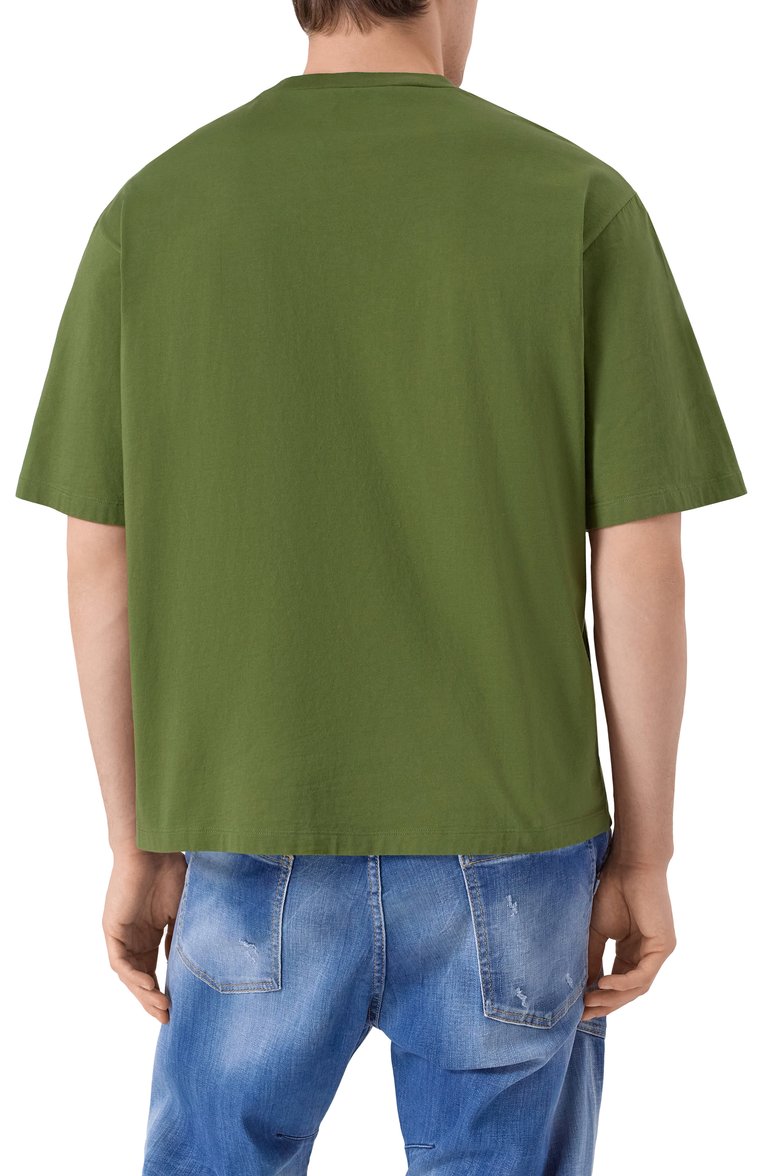 Мужская хлопковая футболка DSQUARED2 зеленого цвета, арт. S74GD1407/S23009 | Фото 4 (Материал внешний: Хлопок; Длина (для топов): Стандартные; Стили: Кэжуэл; Принт: Без принта; Мужское Кросс-КТ: Футболка-одежда; Кросс-КТ: Джерси; Автоматизация состава: Проставлено; Детали: Декор; Автоматизация ТО: Проставлено; Рукава: Короткие)