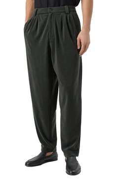 Мужские хлопковые брюки GIORGIO ARMANI темно-зеленого цвета, арт. GM001250/TE13896 | Фото 3 (Длина (брюки, джинсы): Стандартные; Драгоценные камни: Проставлено; Материал сплава: Проставлено; Случай: Повседневный; Стили: Кэжуэл; Материал внешний: Хлопок)