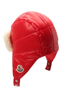 Детского шапка-ушанка MONCLER красного цвета, арт. G2-951-3B600-10-68950 | Фото 2 (Материал: Текстиль, Синтетический материал; Материал сплава: Проставлено; Нос: Не проставлено)