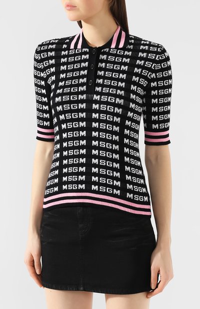 Хлопковое поло MSGM черно-белого цвета по цене 31200 руб., арт. 2841MDM111 207292, фото 3 Хлопковое поло MSGM, арт. 2841MDM111 207292, фото 3