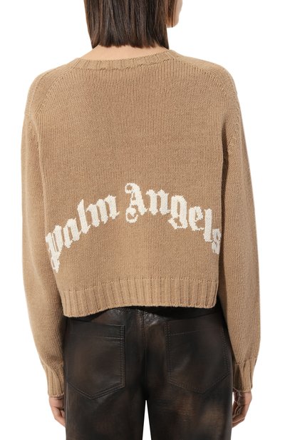 Шерстяной свитер PALM ANGELS бежевого цвета по цене 48800 руб., арт. PWHE040C99KNI0016001, фото 4 Шерстяной свитер PALM ANGELS, арт. PWHE040C99KNI0016001, фото 4