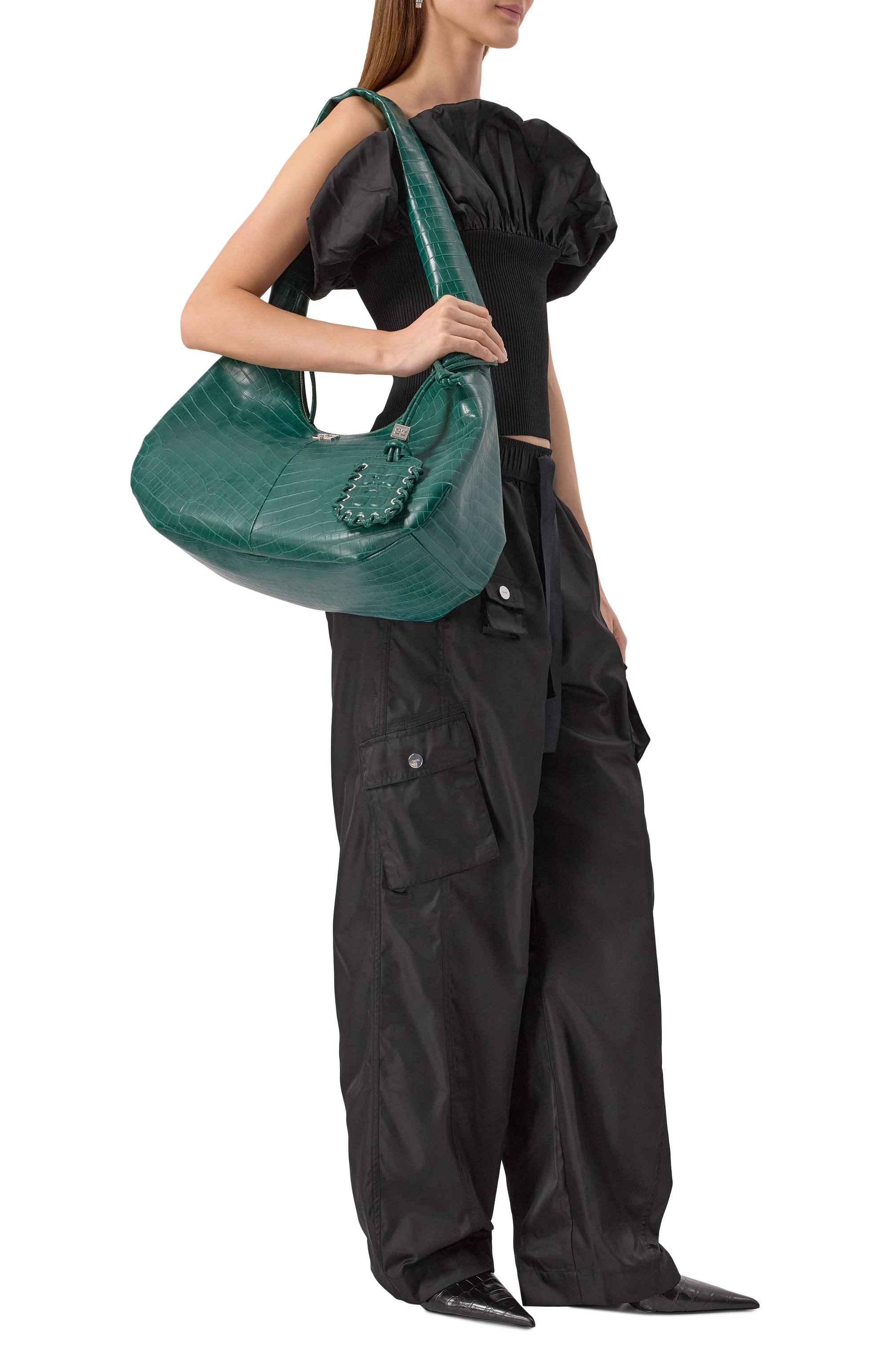 Сумка hobo medium GANNI зеленого цвета по цене 85100 руб., арт. A6867, фото 8 Сумка hobo medium GANNI, арт. A6867, фото 8