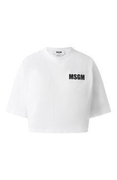 Женская хлопковая футболка MSGM белого цвета, арт. 3841MDM94/257002 | Фото 1 (Длина (для топов): Укороченные; Рукава: Короткие; Драгоценные камни: Проставлено; Материал сплава: Проставлено; Стили: Кэжуэл; Принт: С принтом; Материал внешний: Хлопок)