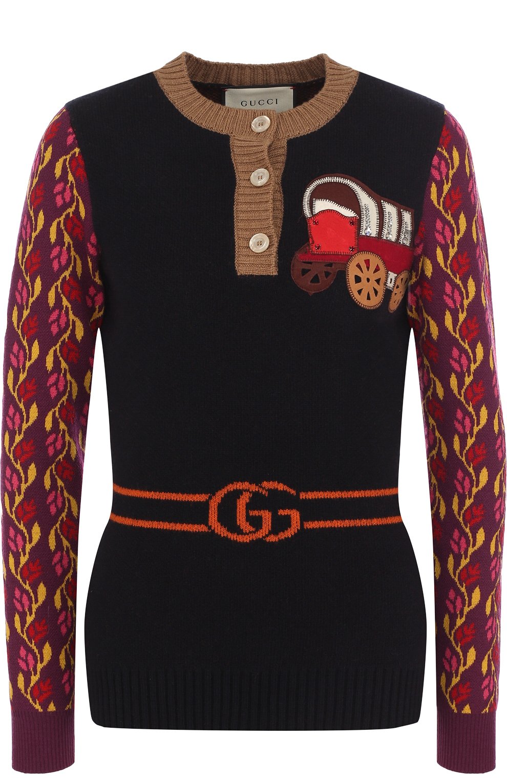 Приталенный пуловер из смеси шерсти и кашемира с круглым вырезом GUCCI, арт. 501364/X9P44, фото 1