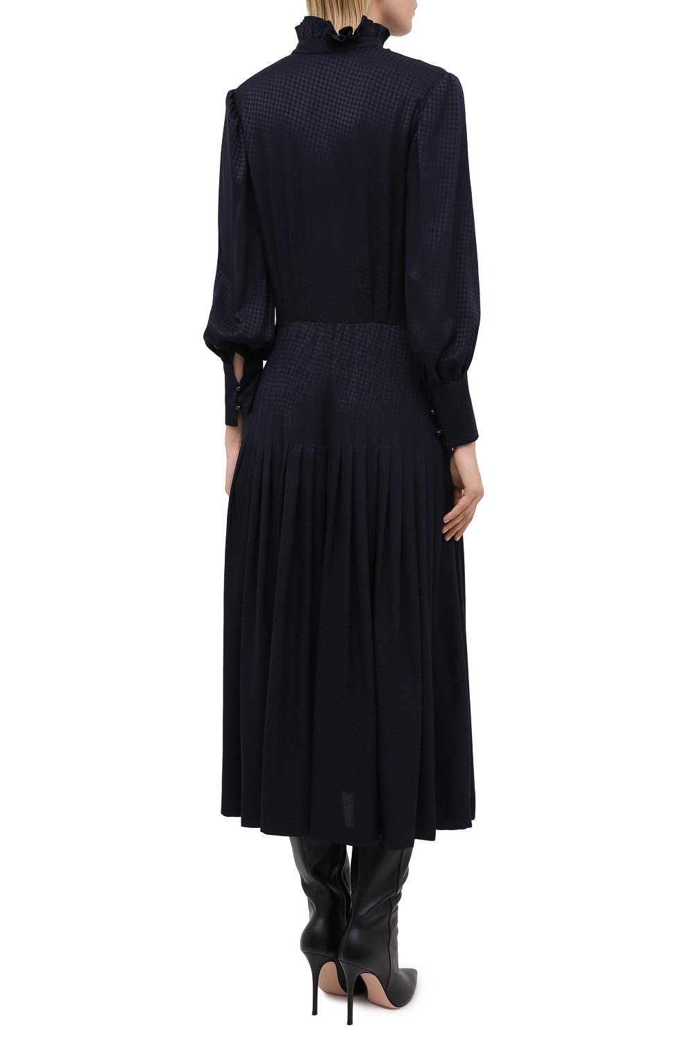 Шелковое платье SAINT LAURENT темно-синего цвета по цене 313000 руб., арт. 632448/Y3B08, фото 4 Шелковое платье SAINT LAURENT, арт. 632448/Y3B08, фото 4