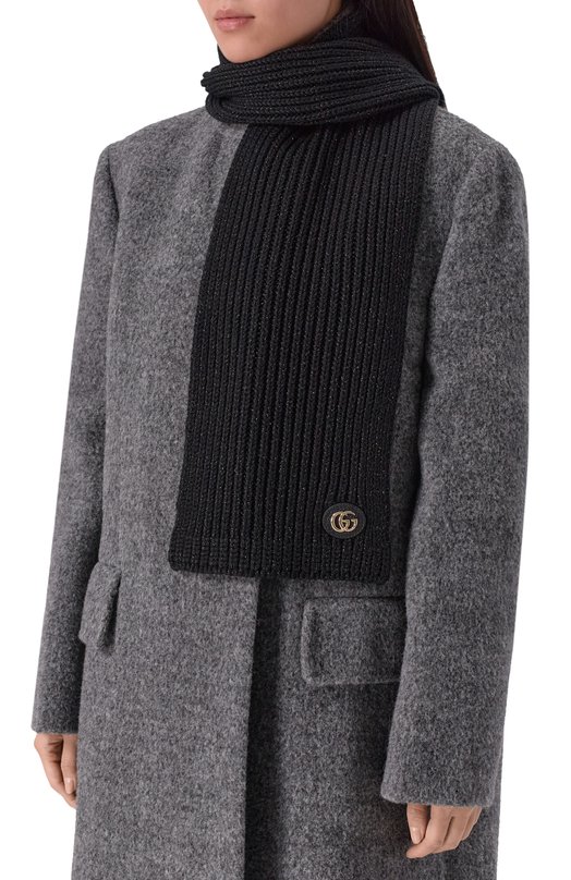 Шерстяной шарф Gucci 809176/3GAAB Чёрный  809176/3GAAB Фото 2