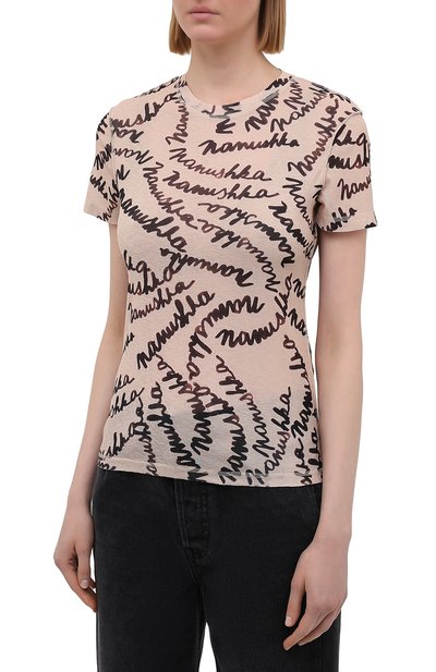 Футболка NANUSHKA, арт. GUY_SCRIBBLE L0G0 BR0WN_MESH JERSEY, фото 3