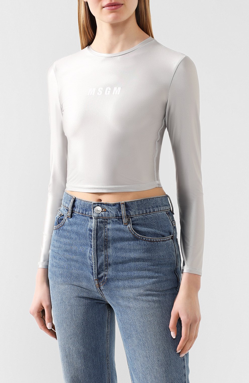 Лонгслив MSGM серебряного цвета по цене 8435 руб., арт. 2845MDM02 207231, фото 3 Лонгслив MSGM, арт. 2845MDM02 207231, фото 3