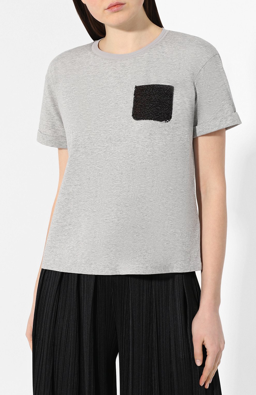 Хлопковая футболка EMPORIO ARMANI серого цвета по цене 11450 руб., арт. 3G2T84/2JQAZ, фото 3 Хлопковая футболка EMPORIO ARMANI, арт. 3G2T84/2JQAZ, фото 3