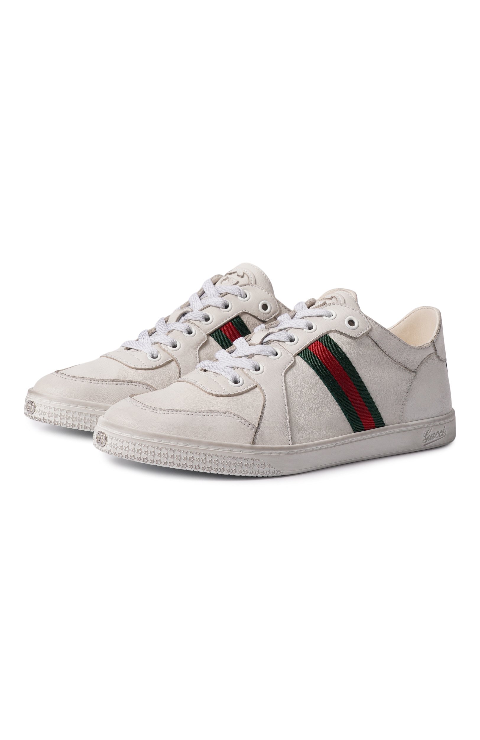 Кожане кеды stretch GUCCI молочного цвета по цене 96300 руб., арт. 865056/AAGFF, фото 1 Кожане кеды stretch GUCCI, арт. 865056/AAGFF, фото 1