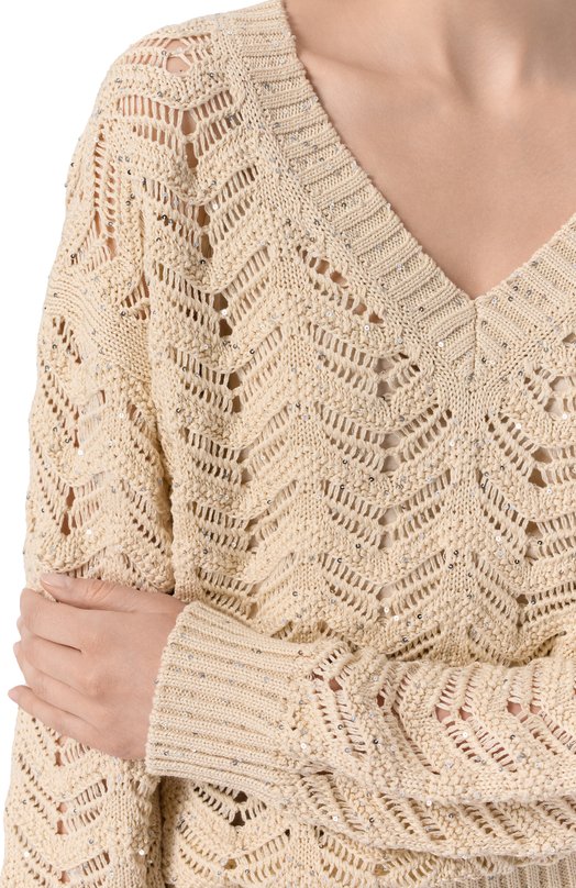 Хлопковый свитер Max Mara Studio MSTFELIN0 Бежевый  MSTFELIN0 Фото 5