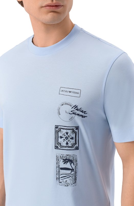 Хлопковая футболка Emporio Armani EM004994/AF24470 Голубой  EM004994/AF24470 Фото 5