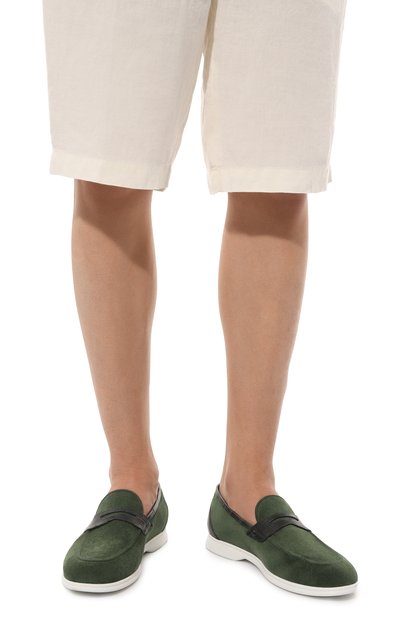 Замшевые пенни-лоферы с отделкой из кожи аллигатора KITON, арт. USSA075N00978, фото 3